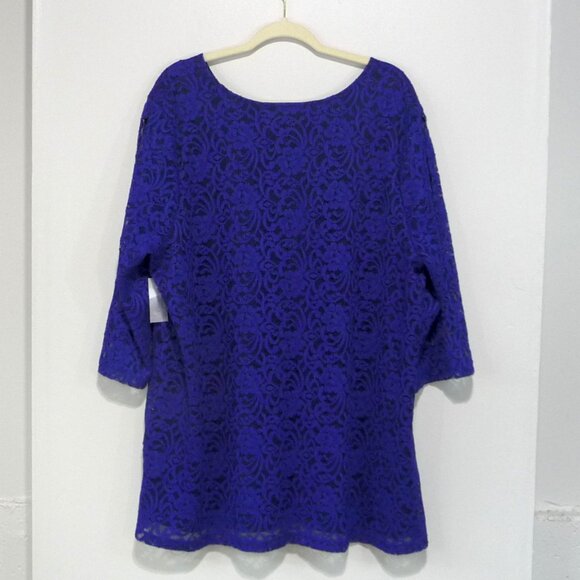 CATHERINES SIZE 2X ROYAL BLUE LACE TOP - Picture 2 of 11